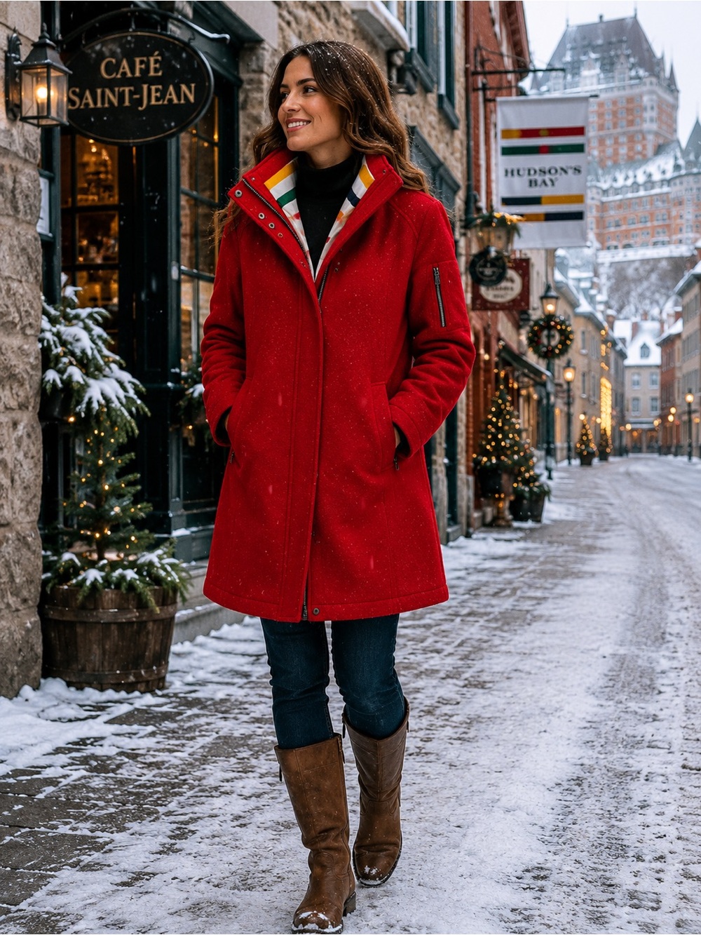 Pendleton Hudson’s Bay Wool Coat Medium Red Removable Liner Zip Front NWOT